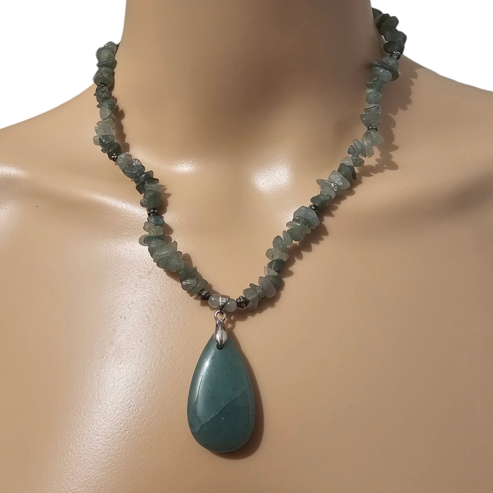 Green Aventurine/Moss Agate Pendant Necklace